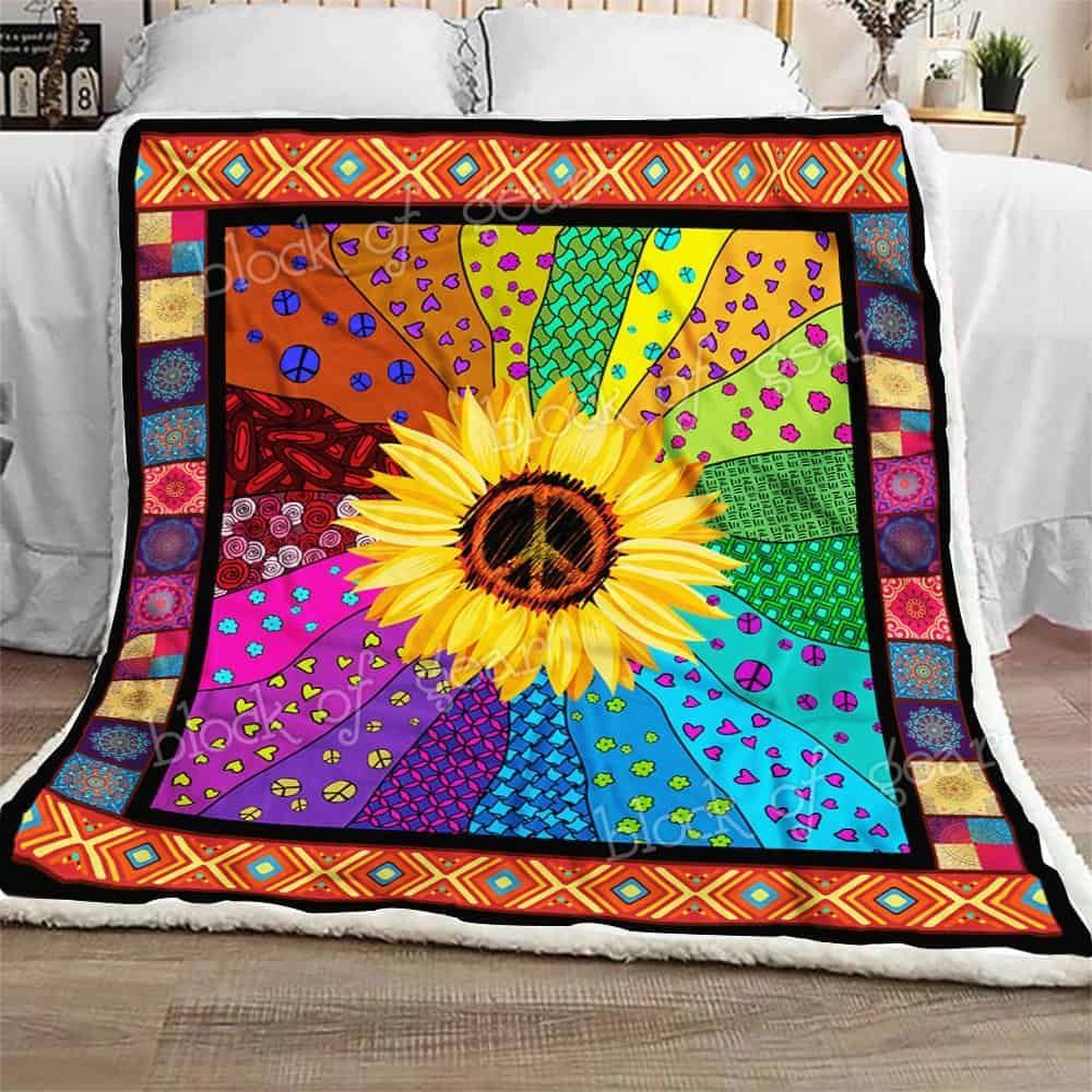 Hippie Sunflower Fleece Blanket
