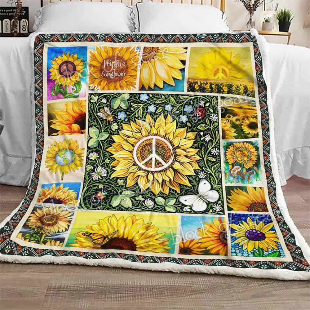 Hippie Sunflower Fleece Blanket