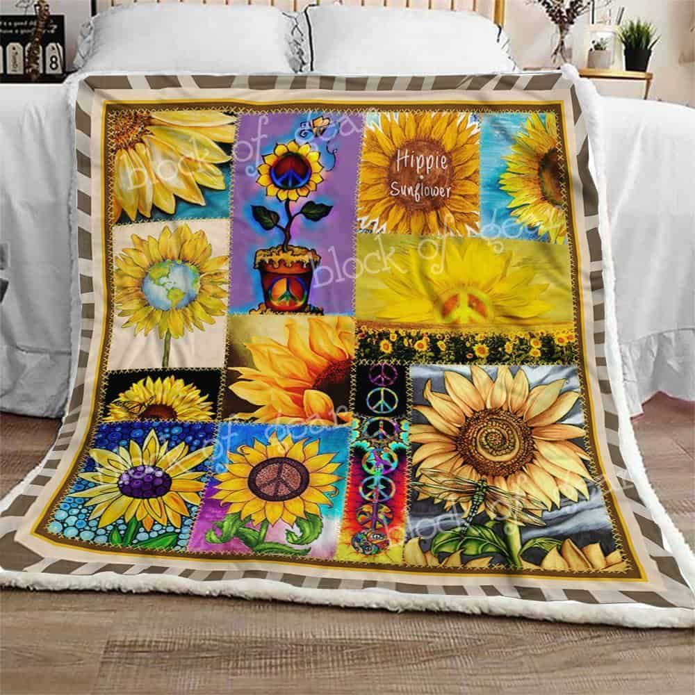 Hippie Sunflower Fleece Blanket