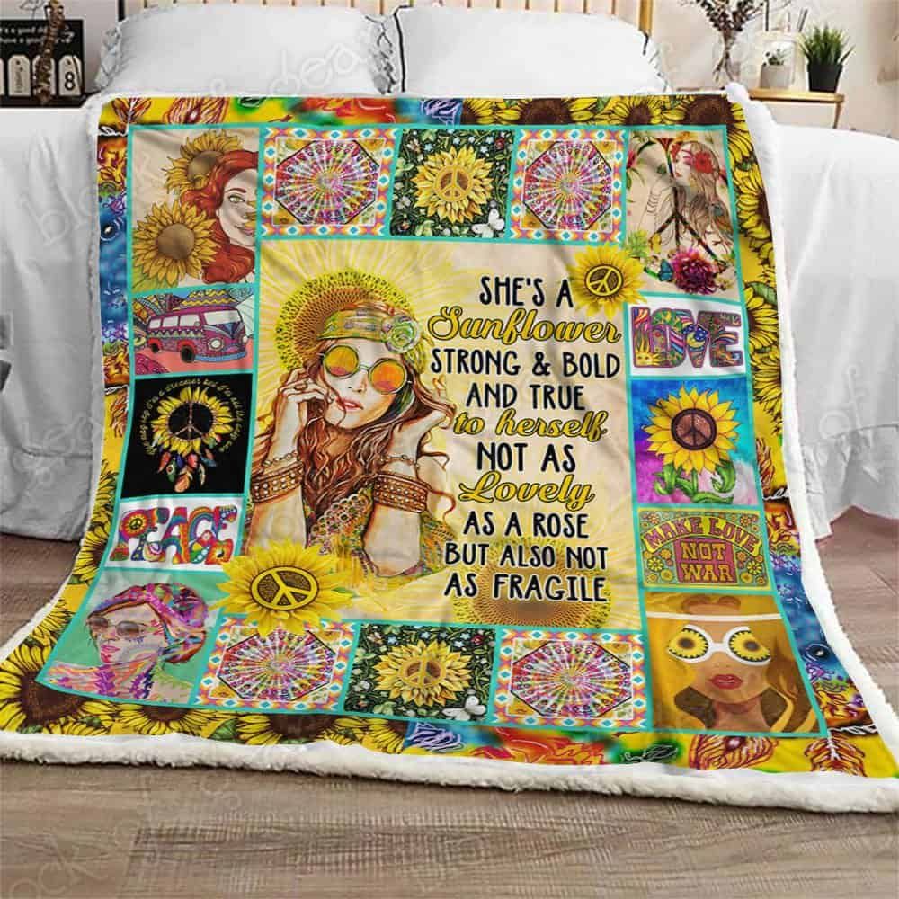 Hippie Sunflower Girl Fleece Blanket