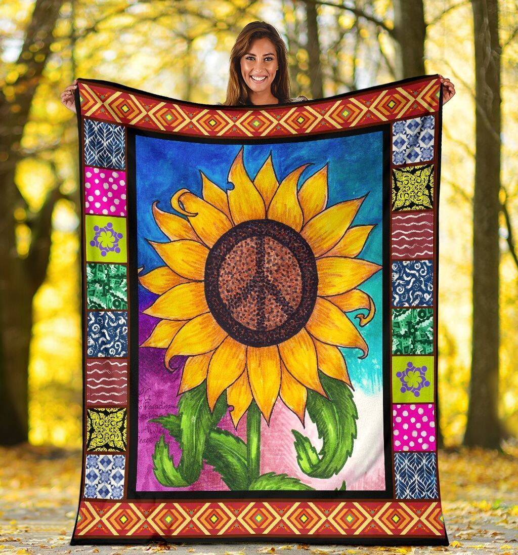 Hippie Sunflower Sherpa Fleece Blanket