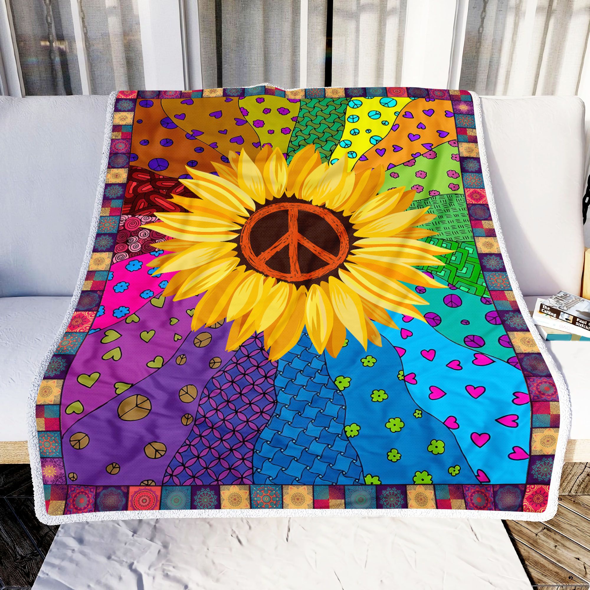 Hippie Sunflower Fleece Blanket