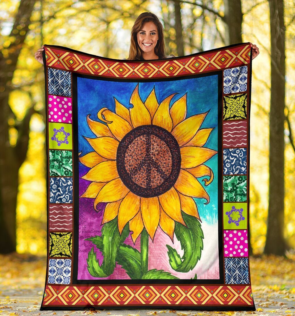 Hippie Sunflower Peace Sign Fleece Blanket