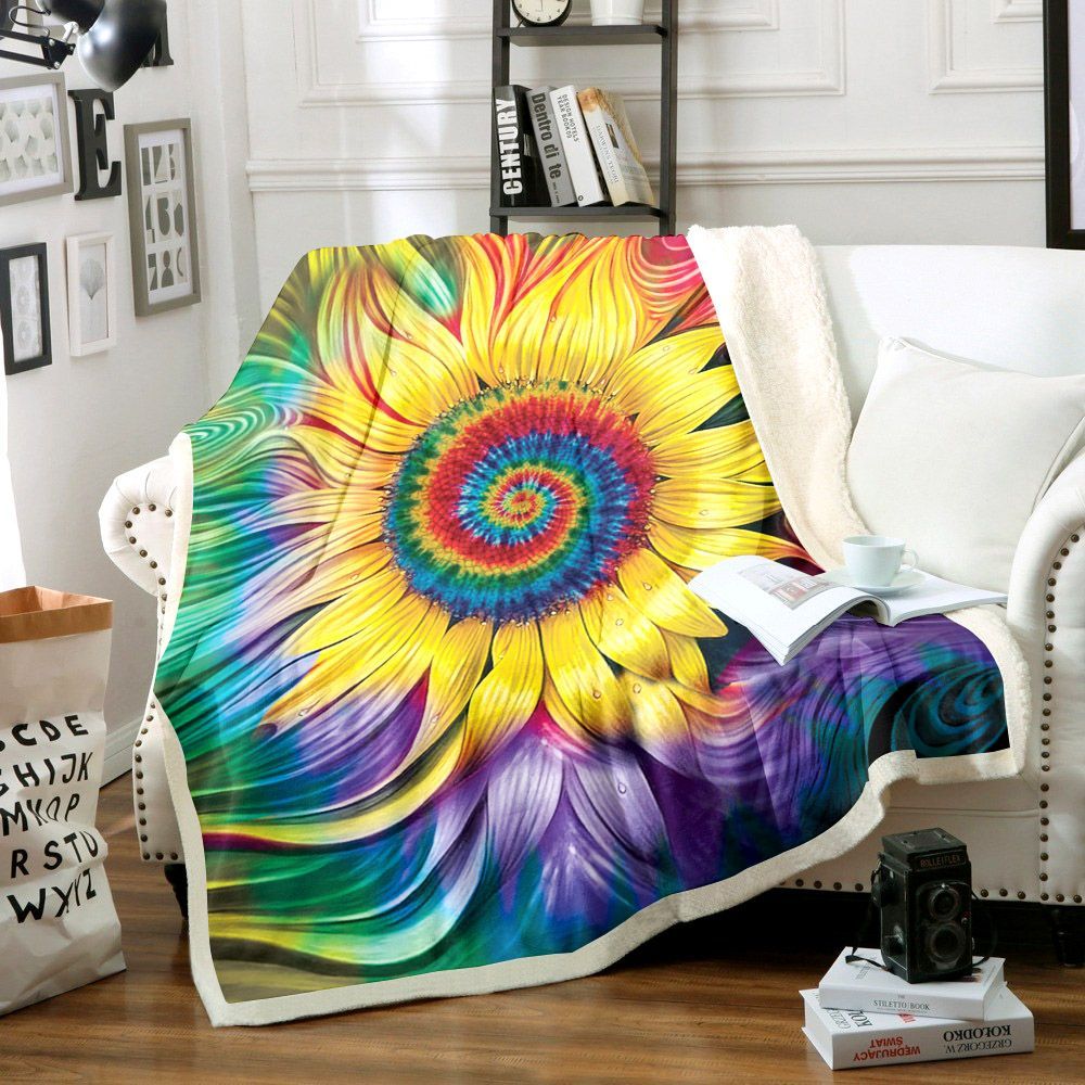 Hippie Sunflower Sherpa Fleece Blanket