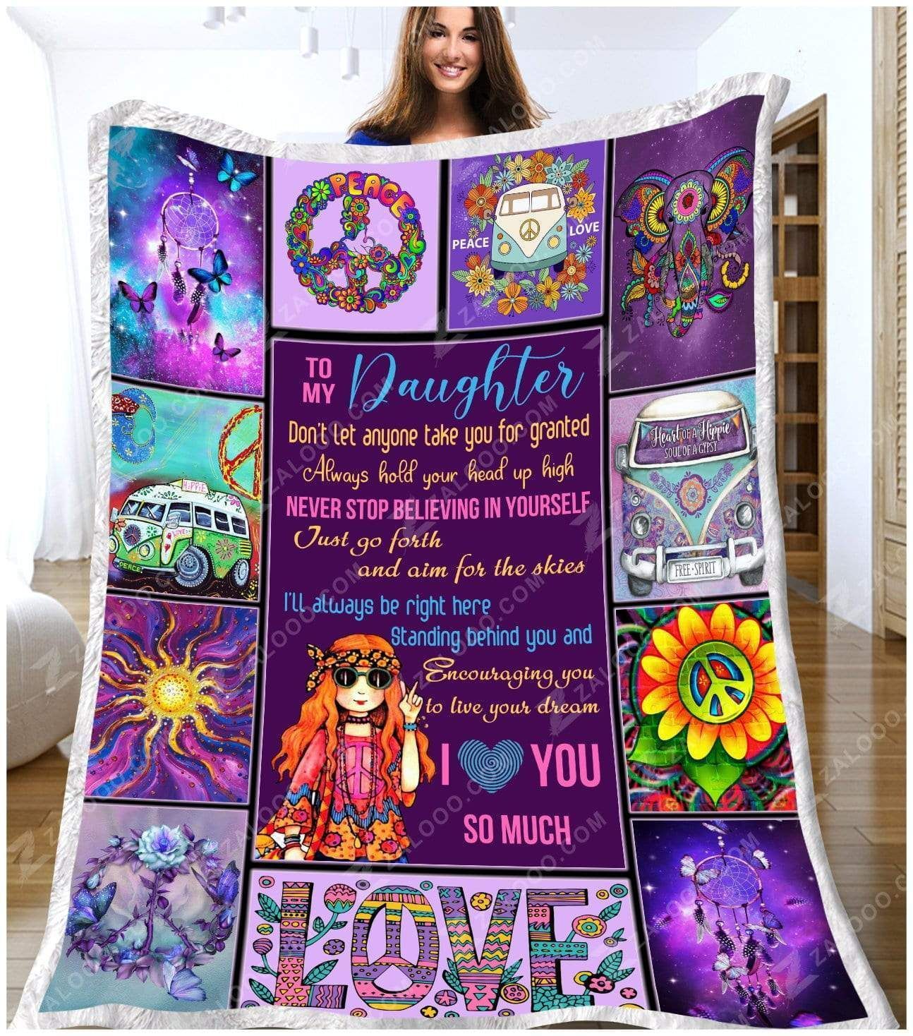 Hippie Sunflower To My Daughter Never Stop Believing In Yourself Sherpa Fleece Blanket