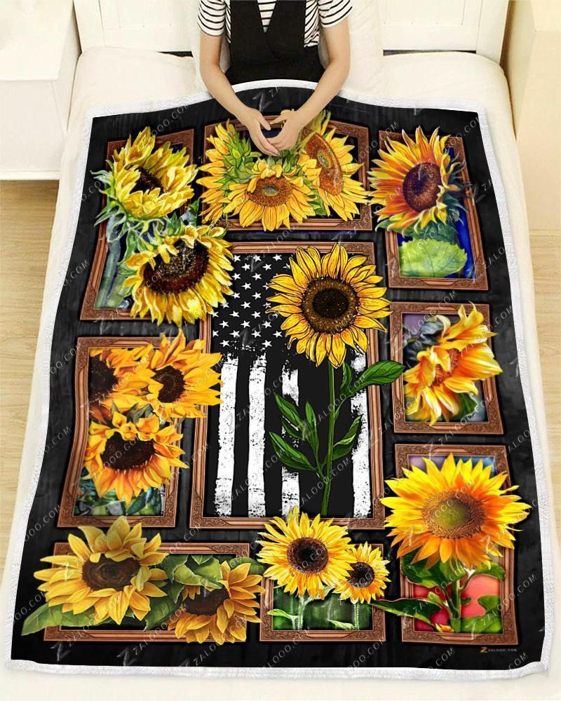 Hippie Sunflowers And Flag Sherpa Fleece Blanket