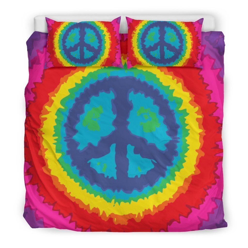 Hippie Tie Dye Peace Sign Bedding Set