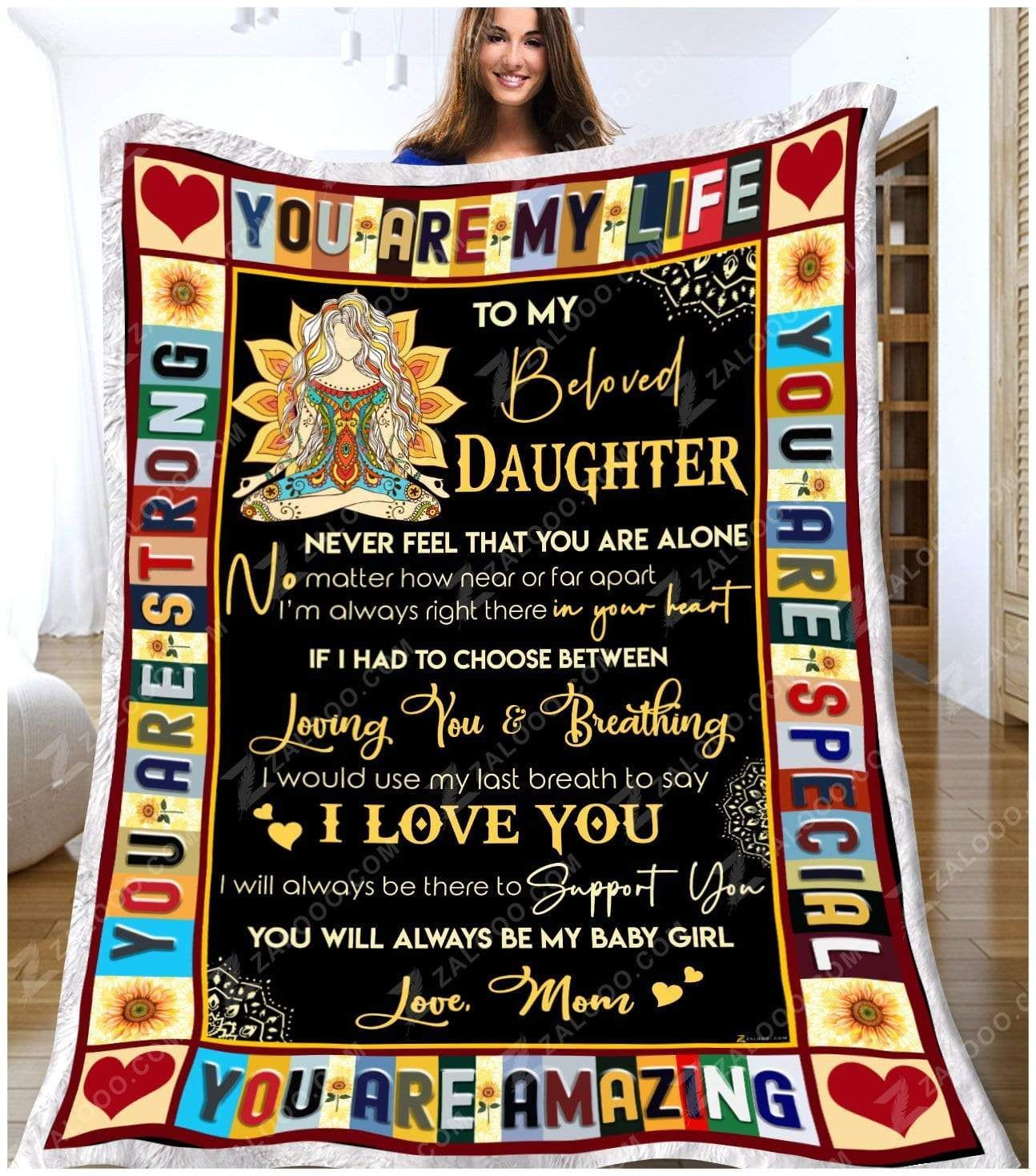 Hippie To My Beloved Daughter You Are My Life Love Mom Sherpa Fleece Blanket