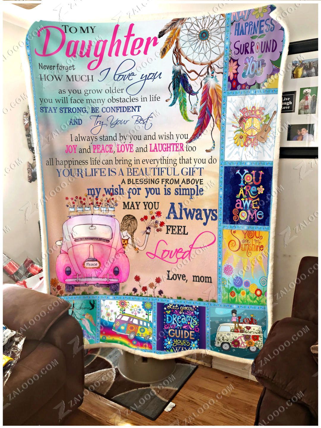 Hippie To My Daughter May You Always Feel Loved Love Mom Sherpa Fleece Blanket