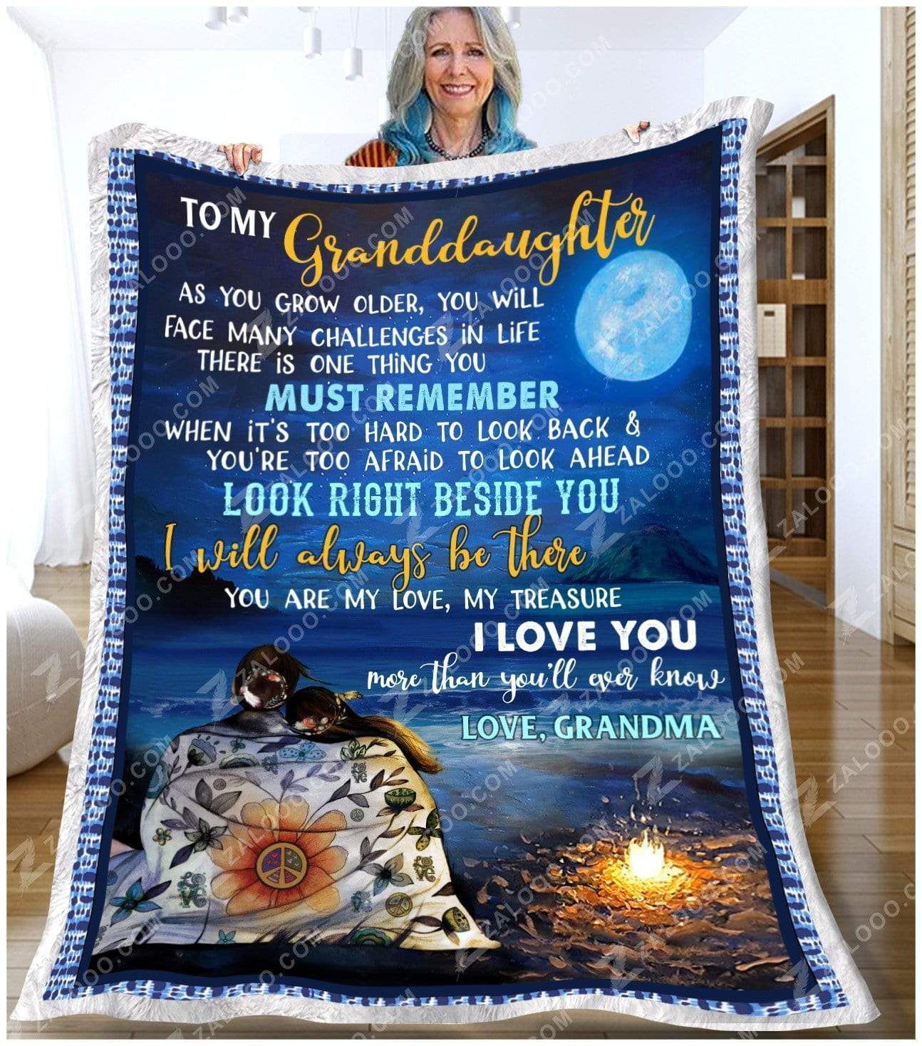 Hippie To My Granddaughter I Will Always Be There Love Grandma Sherpa Fleece Blanket