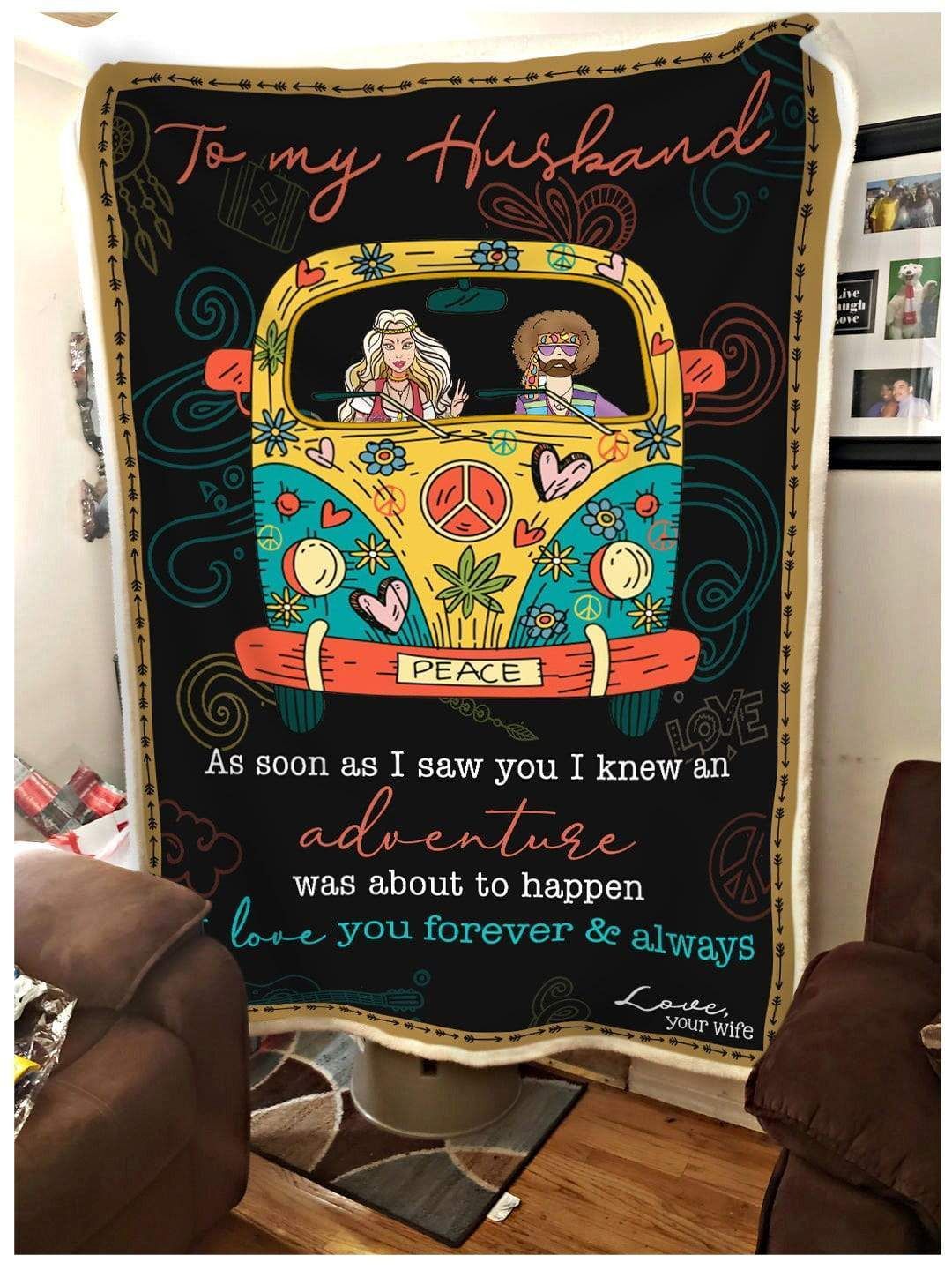 Hippie To My Husband Adventure Sherpa Fleece Blanket