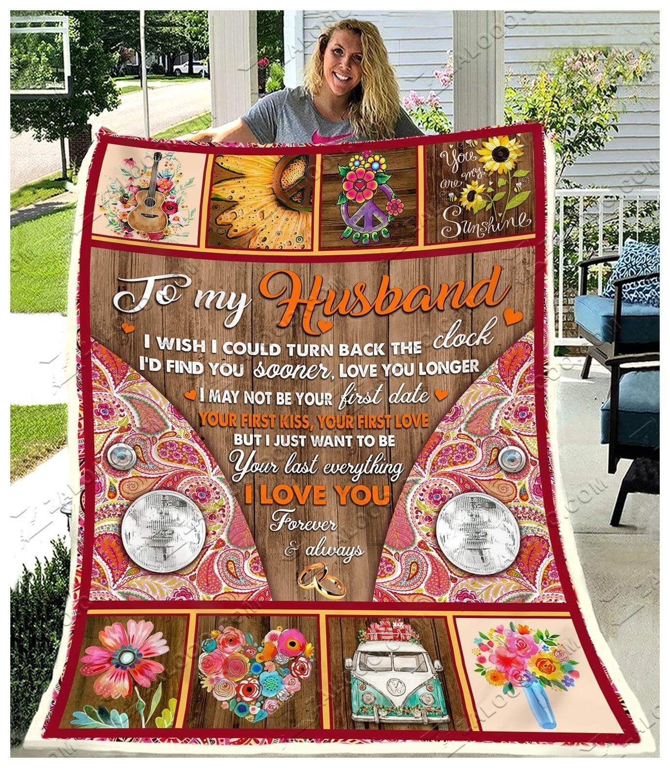 Hippie To My Husband I Wish I Could Turn Back The Clock Sherpa Fleece Blanket