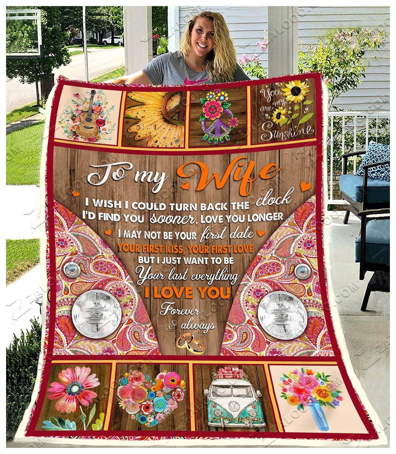 Hippie To My Wife I Wish I Could Turn Back The Clock Sherpa Fleece Blanket