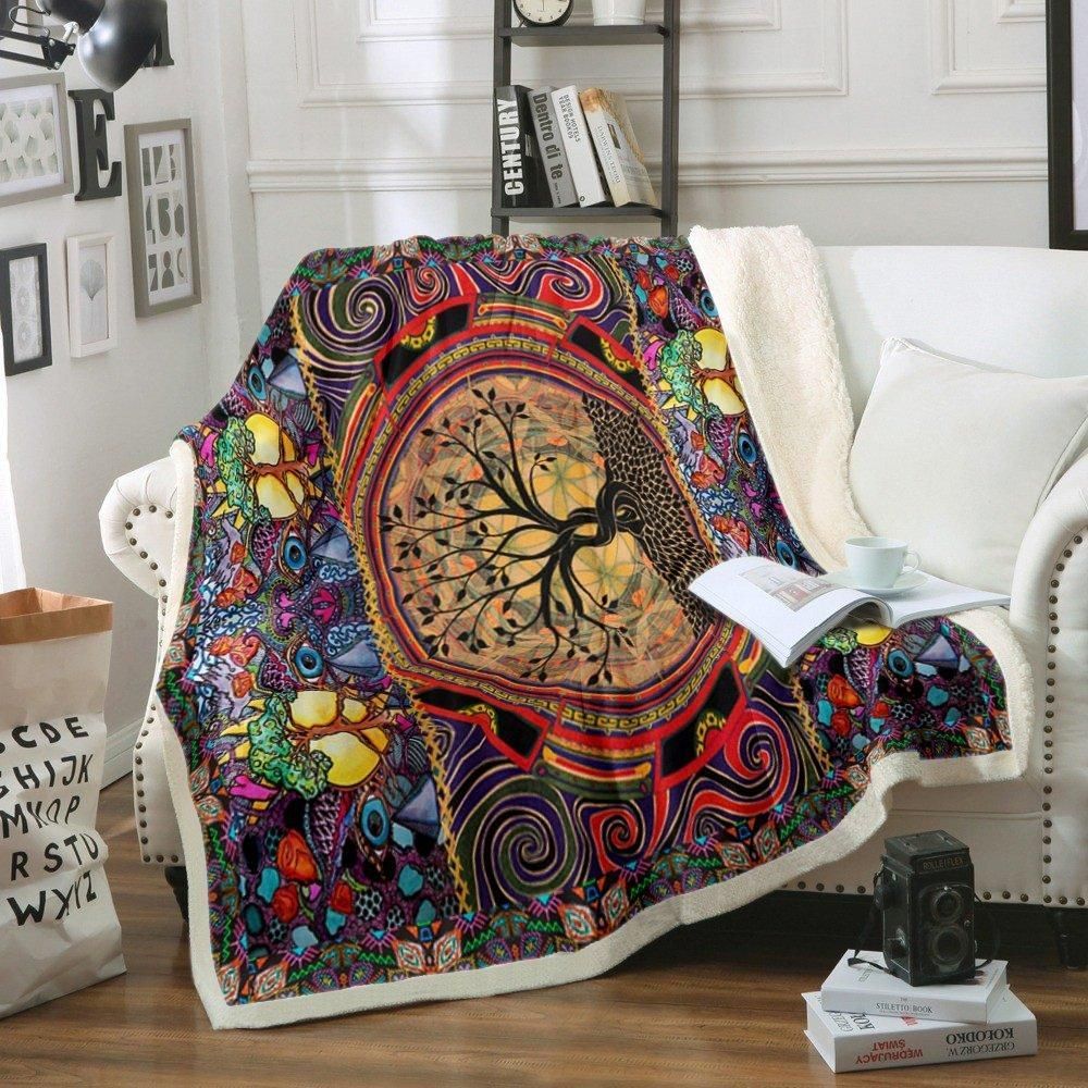 Hippie Tree Of Life Sherpa Fleece Blanket
