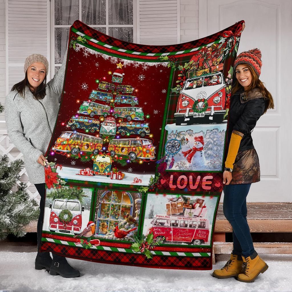 Hippie Van Christmas Sherpa Fleece Blanket