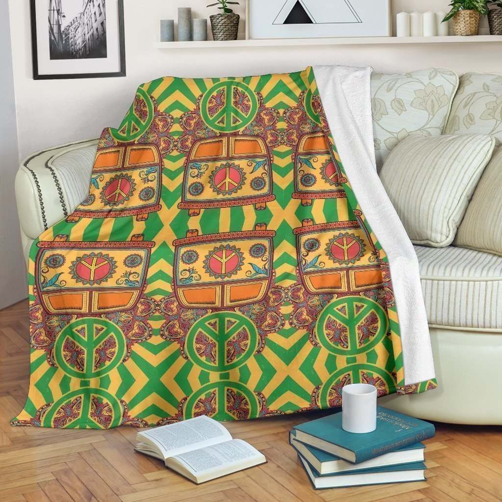 Hippie Van Peace Sign Sherpa Fleece Blanket
