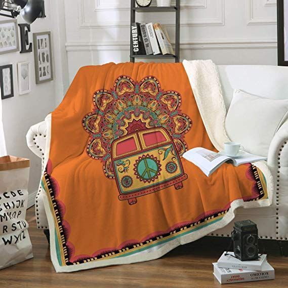 Hippie Van Peace Sign Sherpa Fleece