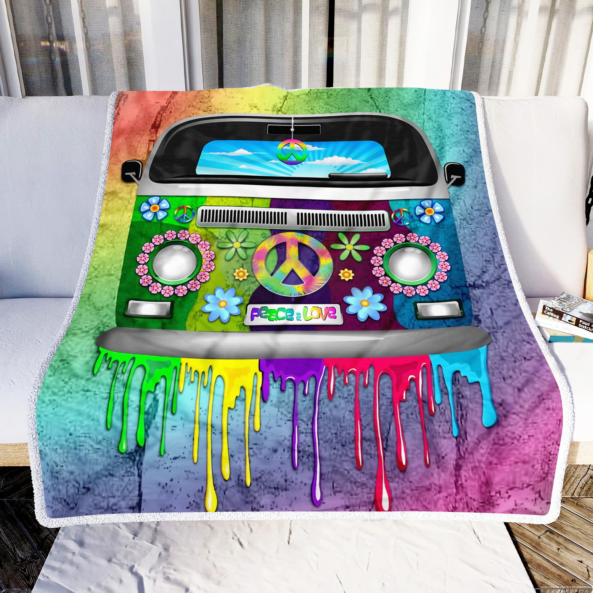 Hippie Vans Peace And Love Fleece Blanket