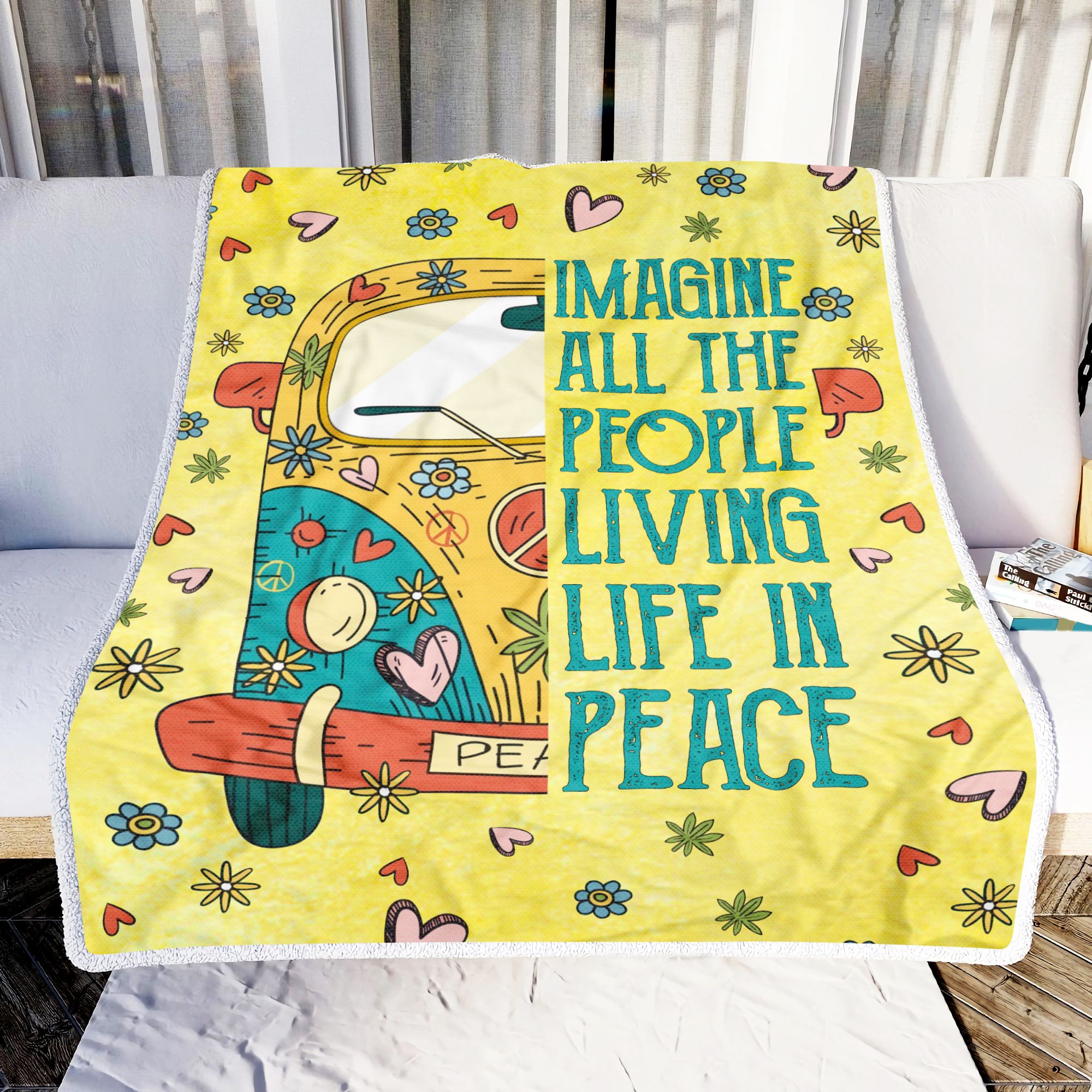 Hippie Vans People Living Life In Peace Fleece Blanket