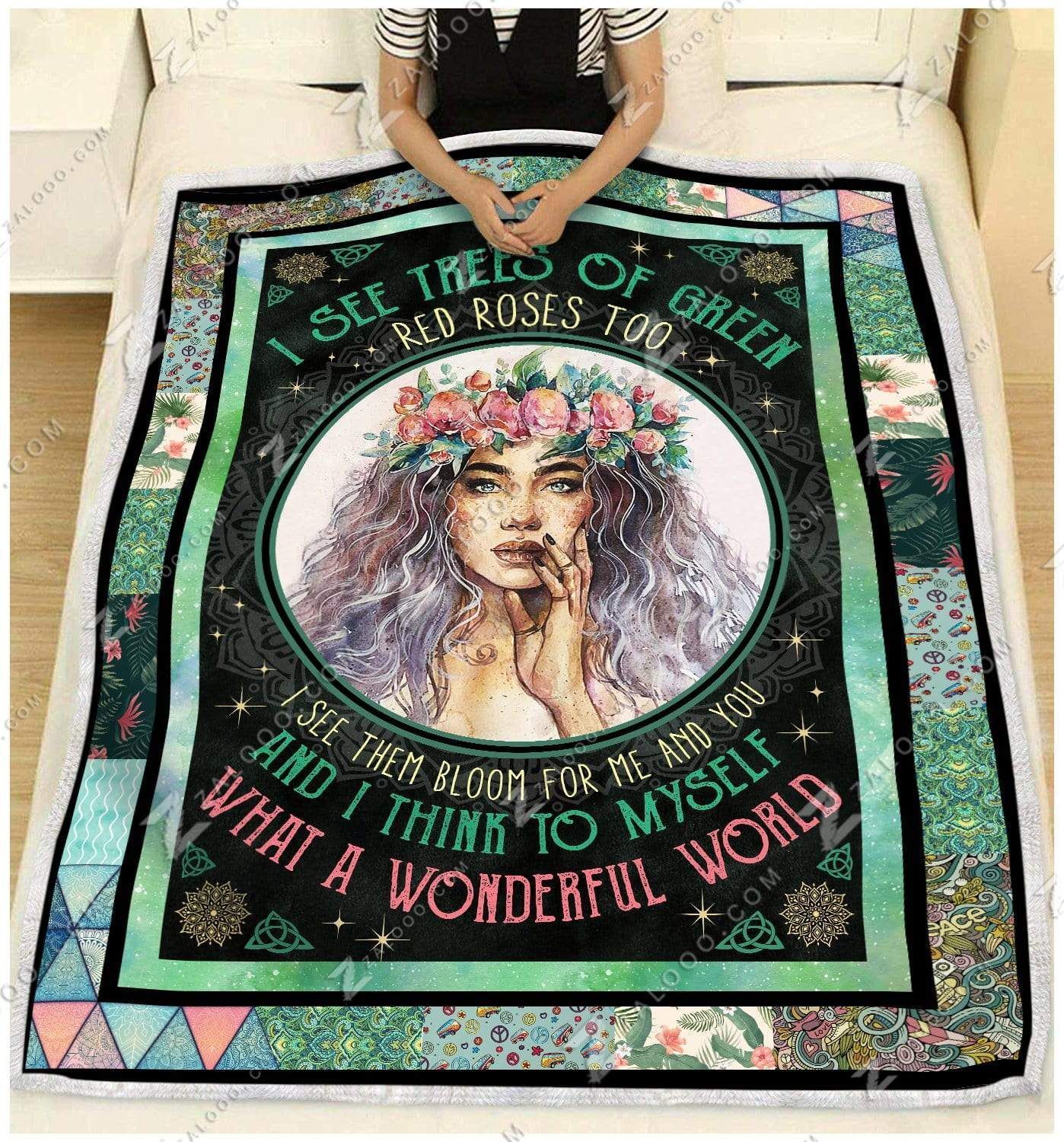 Hippie What A Wonderful World Sherpa Fleece Blanket