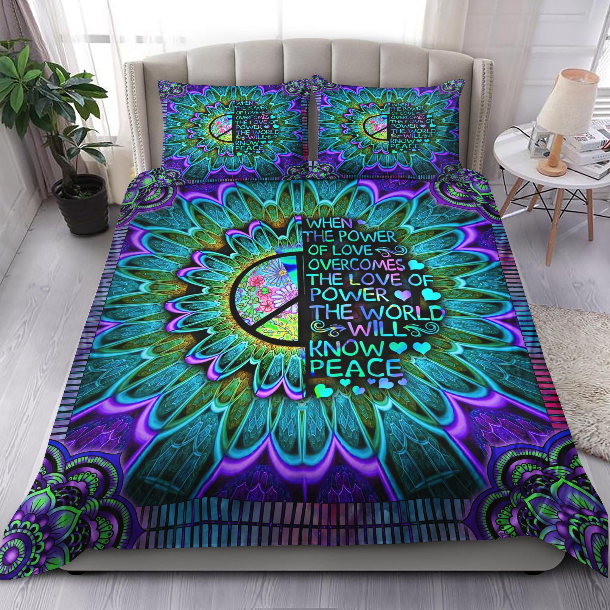 Hippie When The Power Of Love Overcome Bedding Set