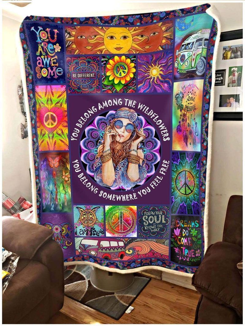Hippie Wild Flowers Sherpa Fleece Blanket