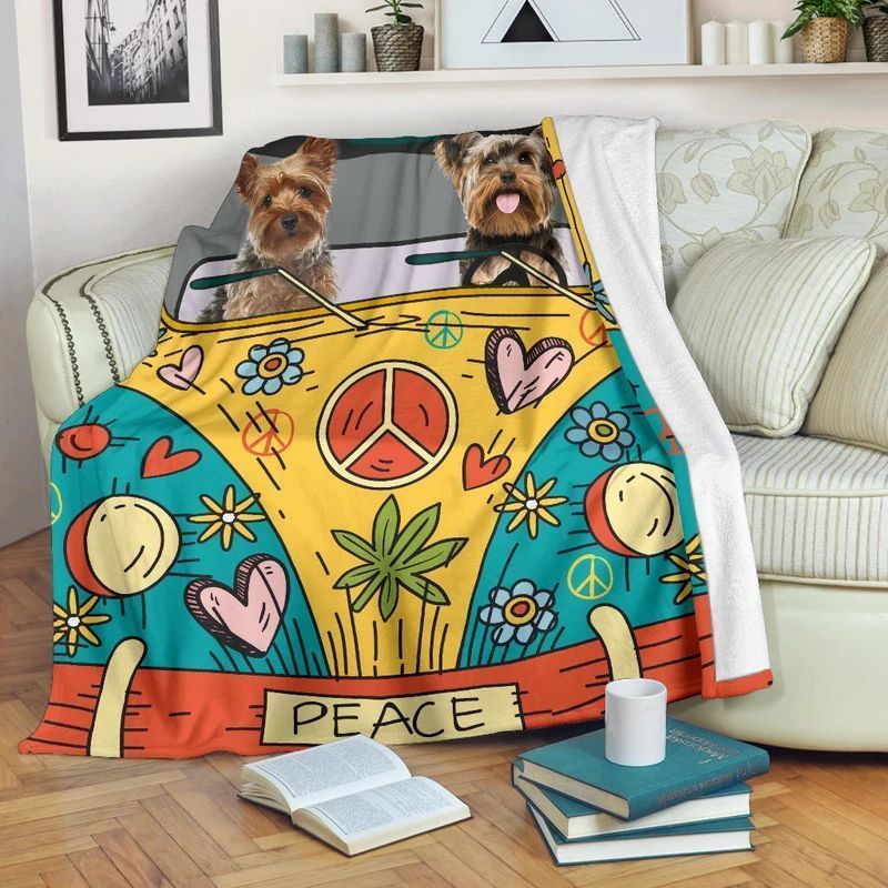 Hippie Yorkshire Terrier Sherpa Fleece Blanket