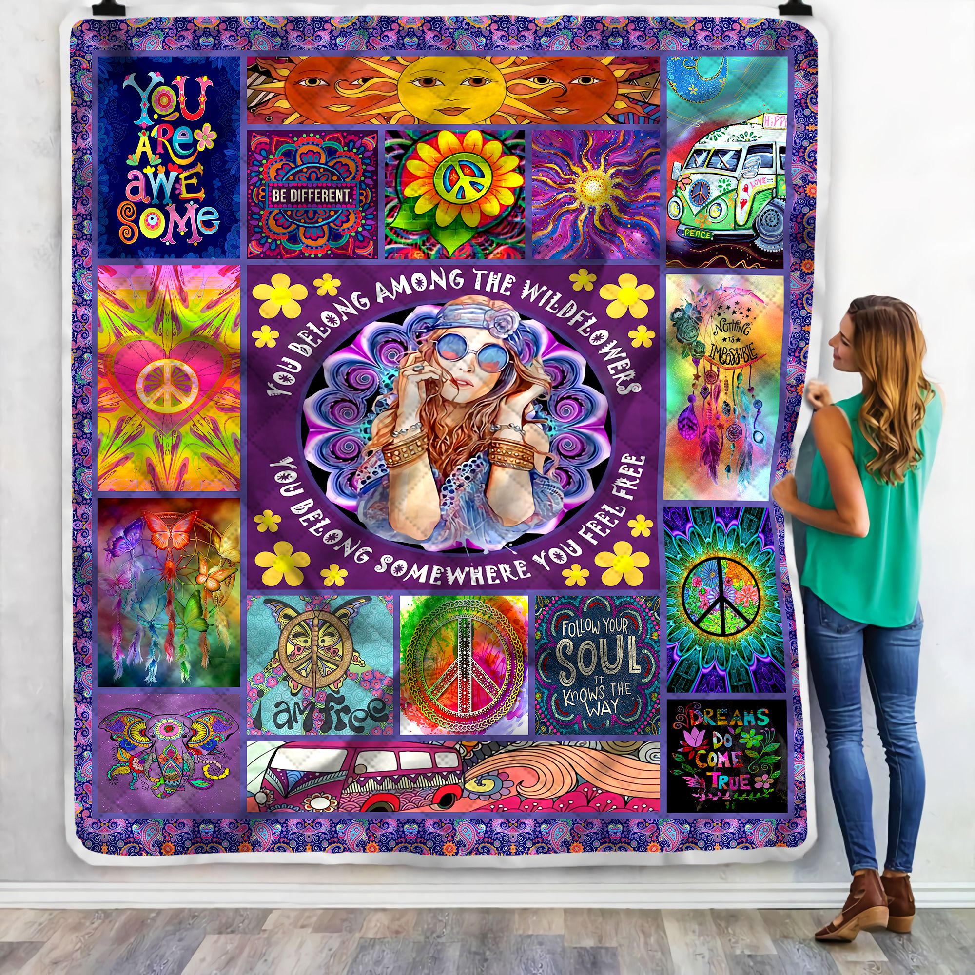 Hippie You Are Awesome Fleece Blanket