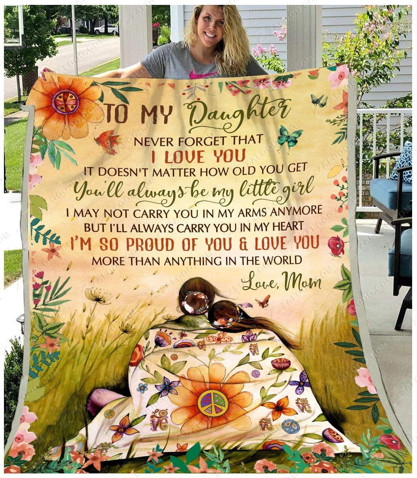 Hippie You Will Always Be My Little Girl Love Mom Sherpa Fleece Blanket