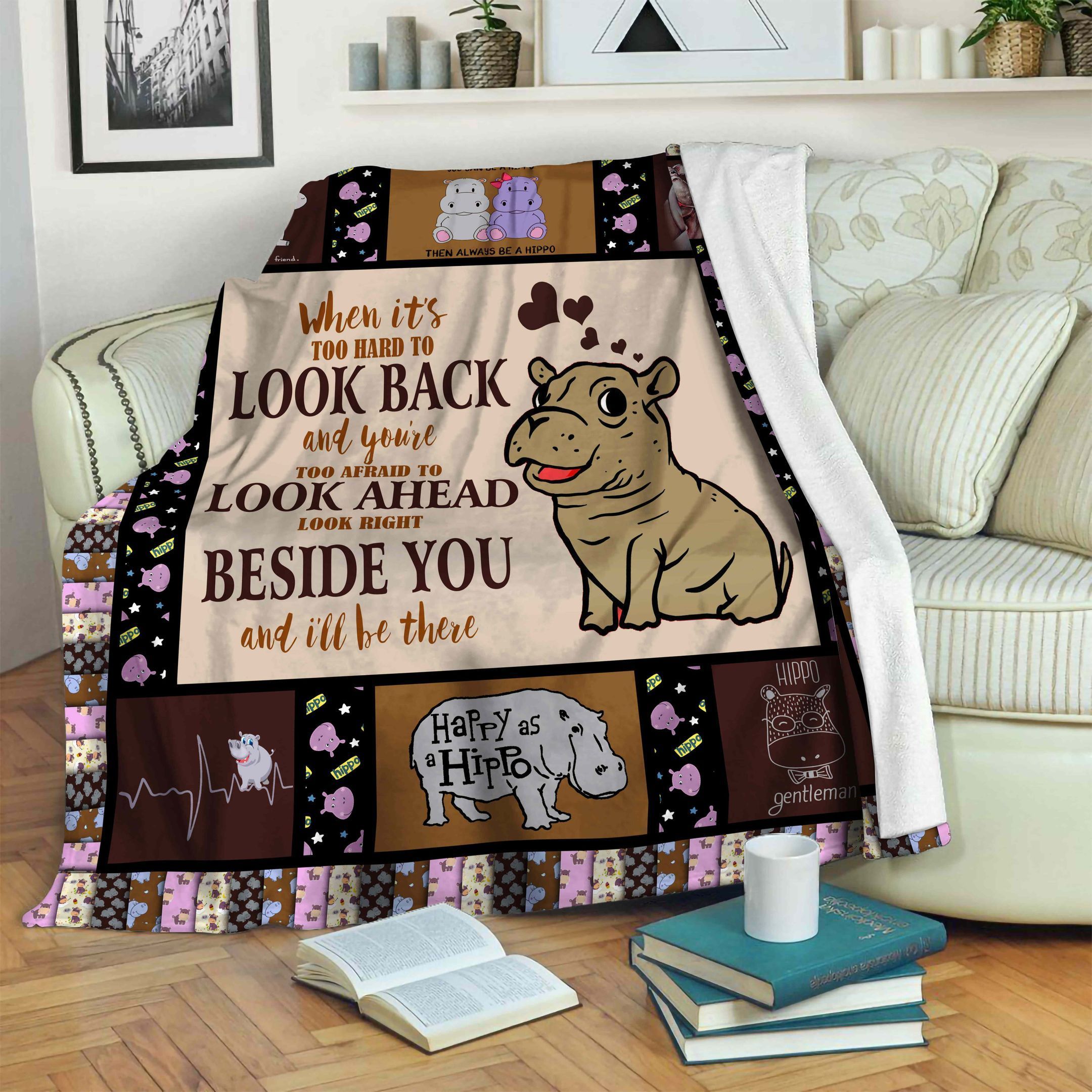 Hippo Sherpa Fleece Blanket