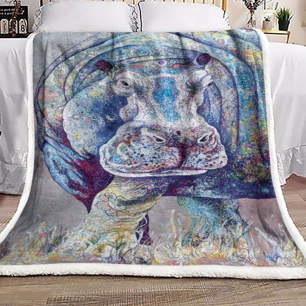 Hippo Sherpa Fleece Blanket