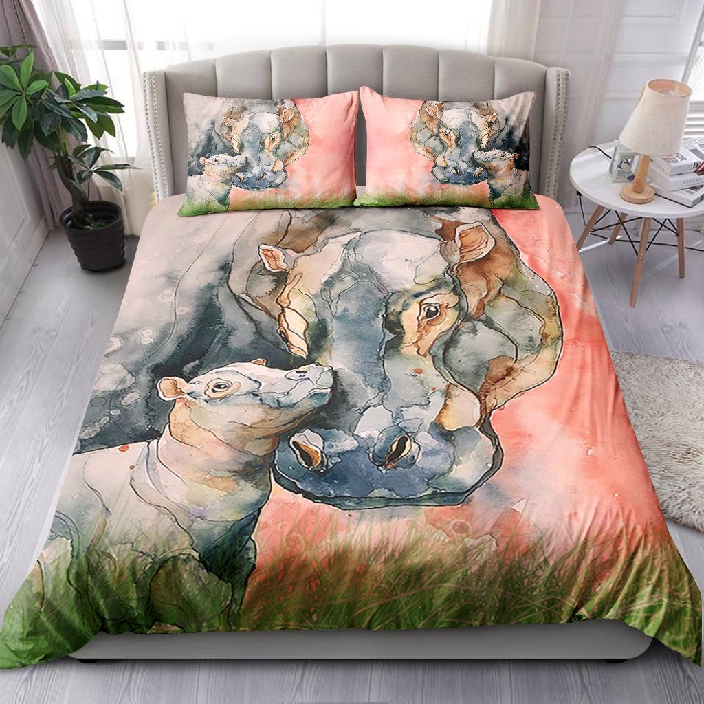 Hippo Mom And Baby Bedding Set