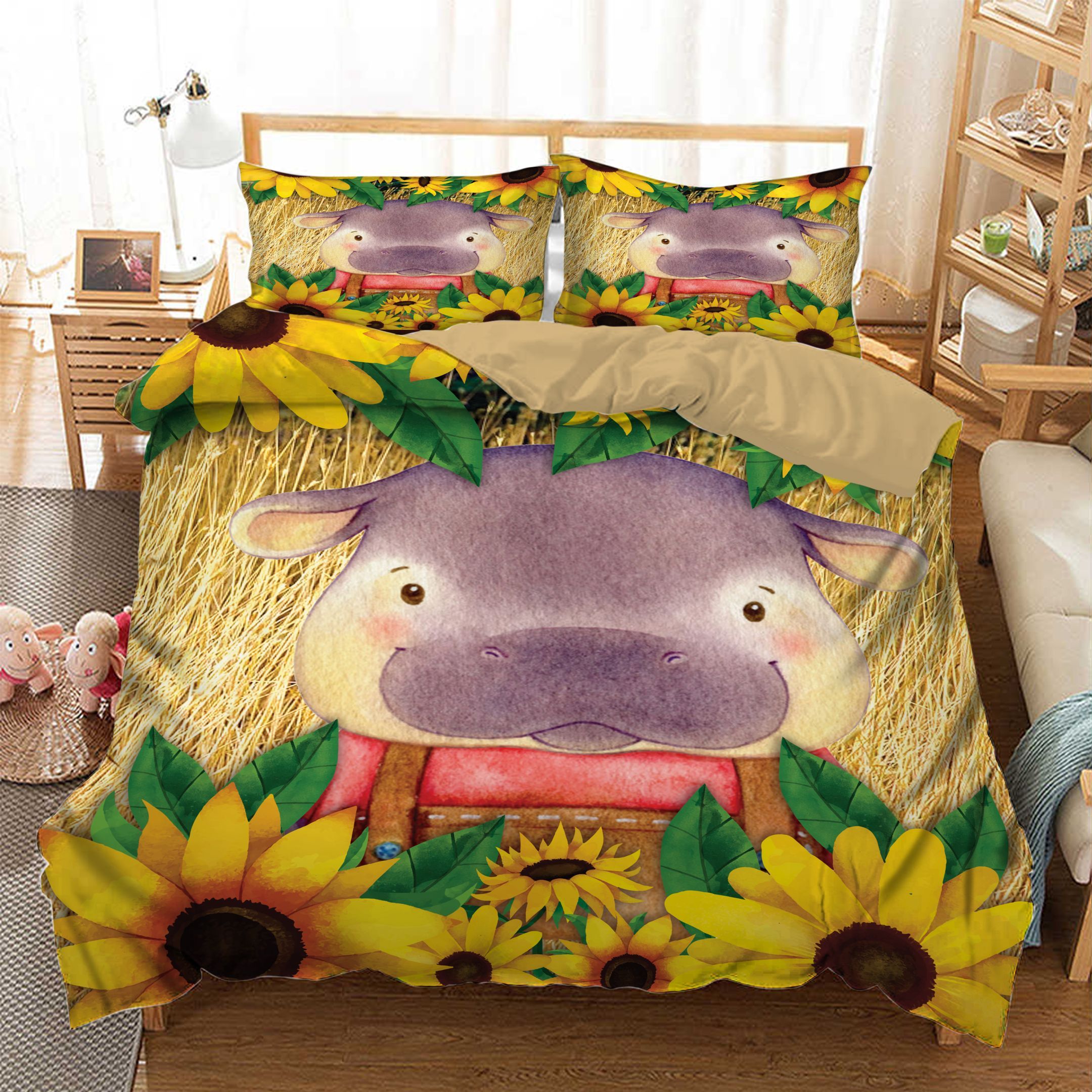 Hippo Sunflowers  Bedding Set