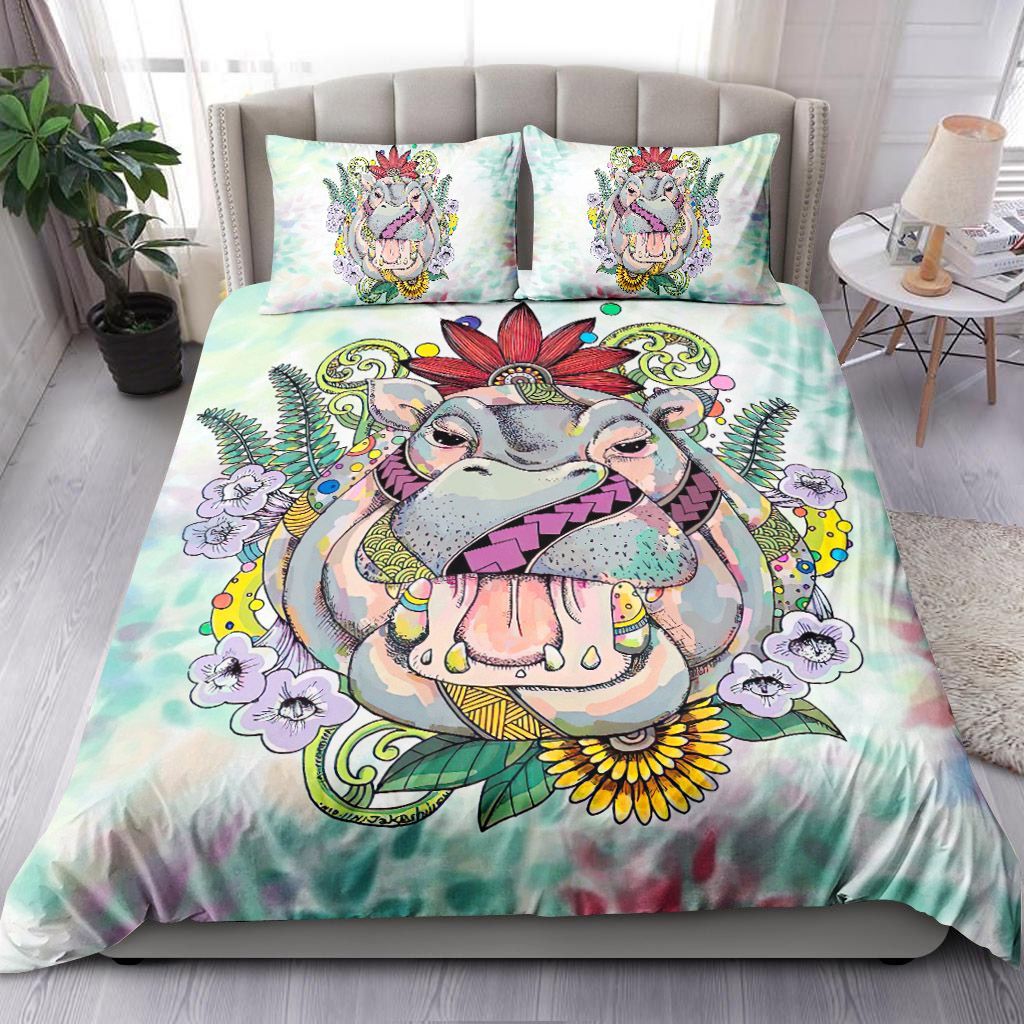 Hippo With Flowers Bedding Set
