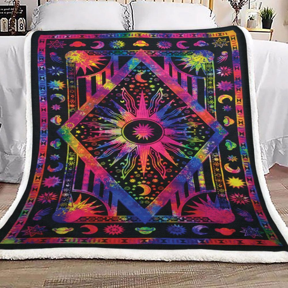 Hippy Hippie Psychedelic Celestial Moon And Sun Sherpa Fleece Blanket