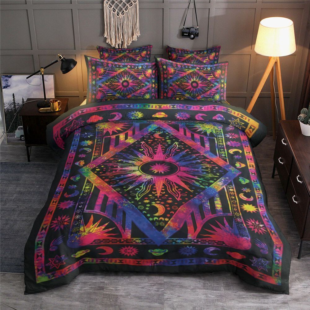 Hippy Hippie Psychedelic Celestial Moon And Sun Bedding Set