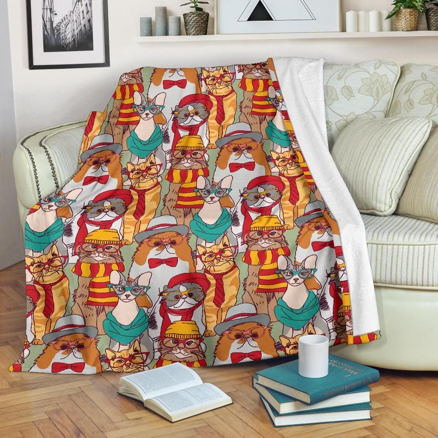 Hipster Cats Sherpa Fleece Blanket