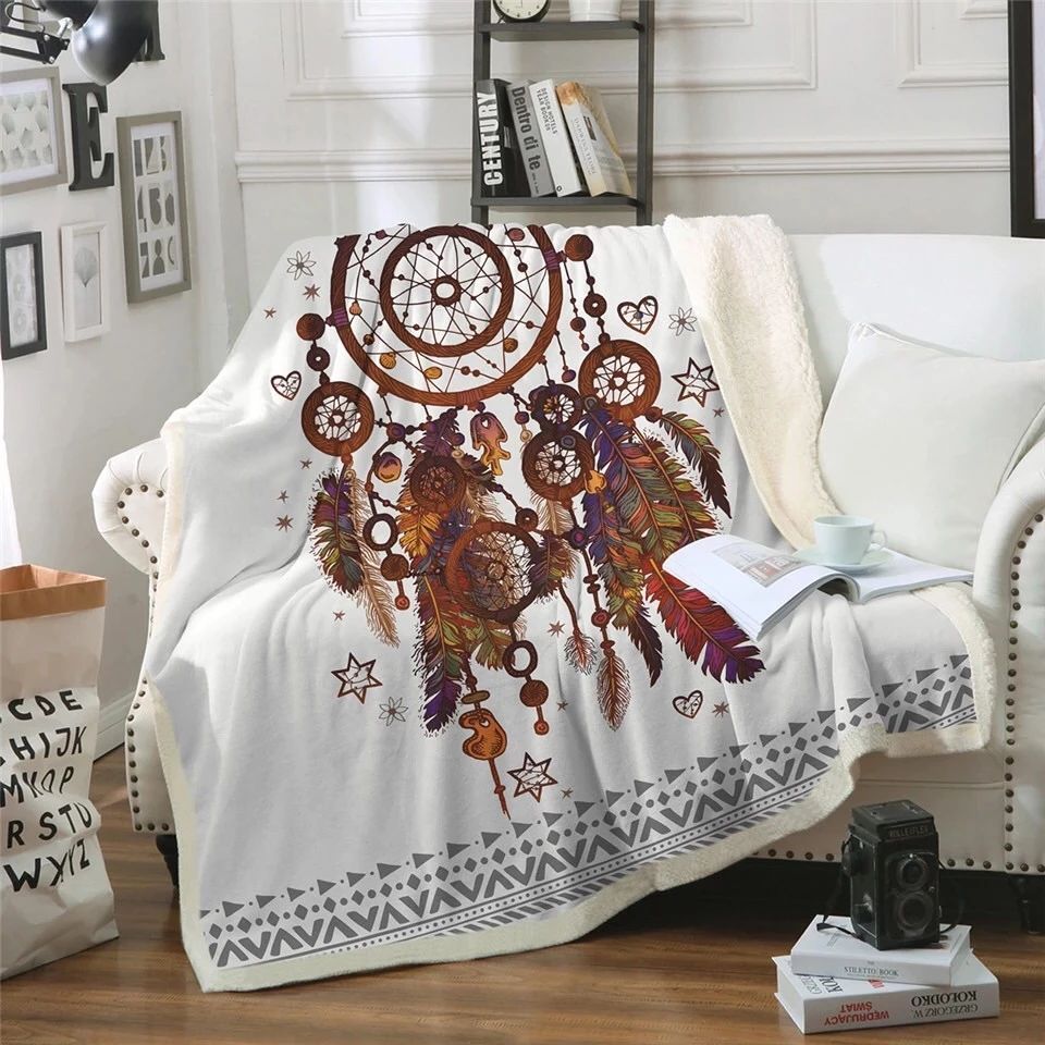 Hipster Watercolor Dreamcatcher Sherpa Fleece Blanket