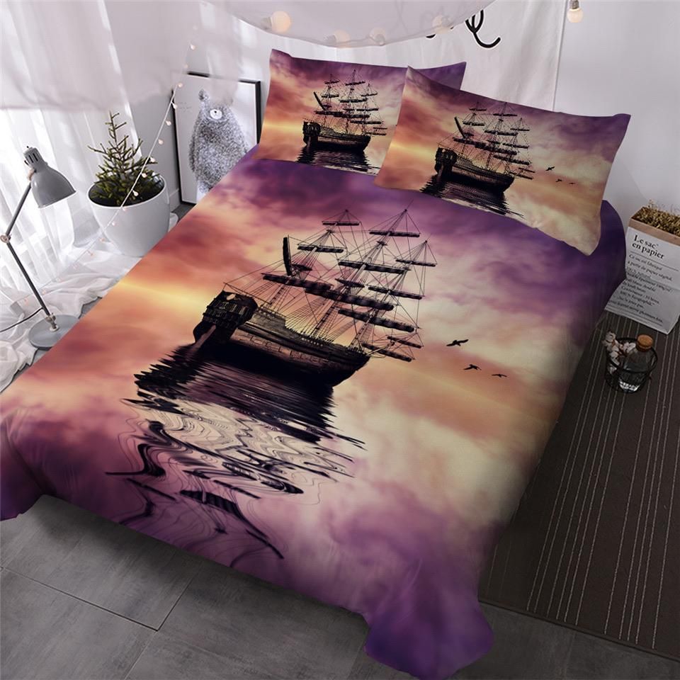 Historic Sailing Ship At Dusk Bedding Set