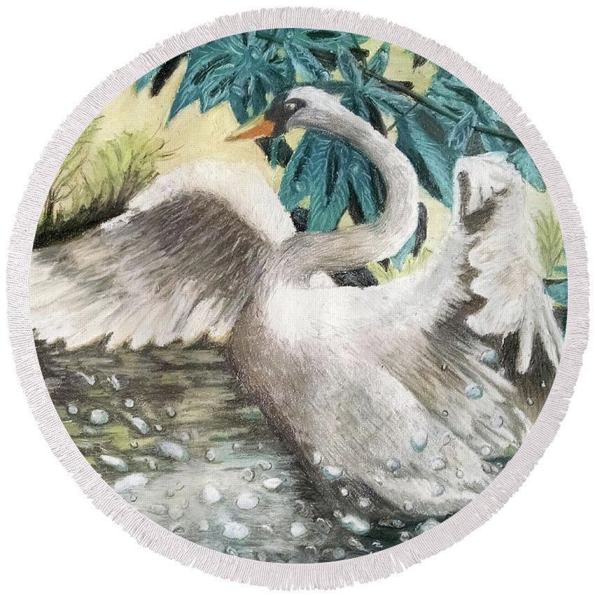 Historic Swans Of Lakeland Printed Round Beach Towel