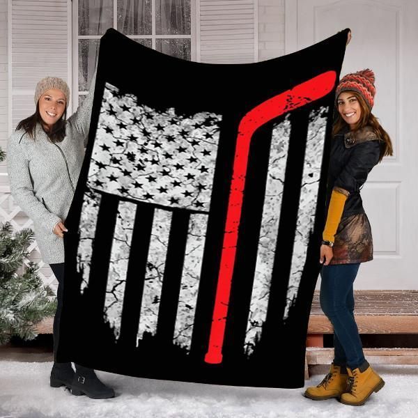 Hockey American Flag Hockey Sherpa Fleece Blanket