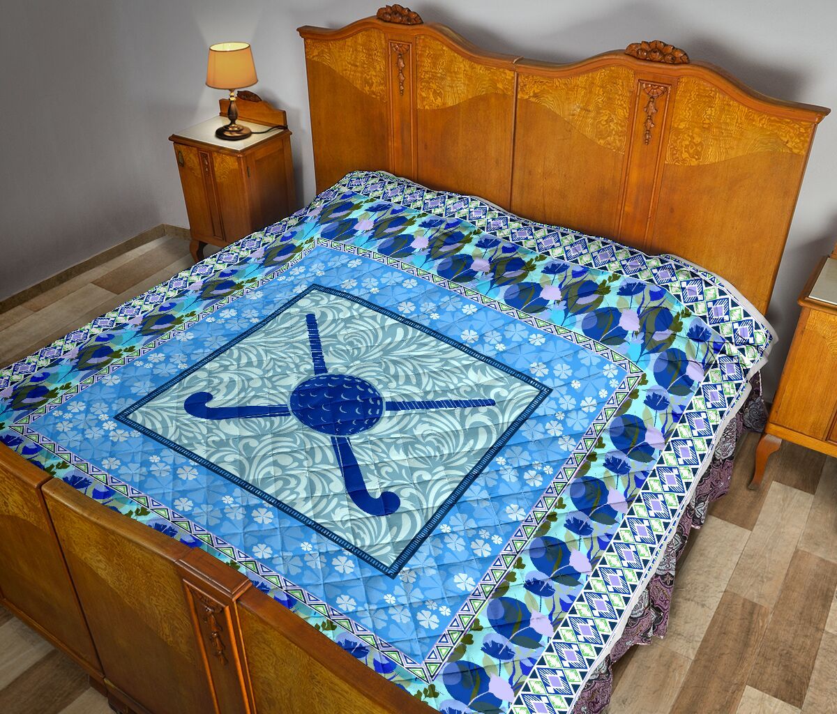 Hockey Blue Flower Quilt Blanket Dhc1312692Dd
