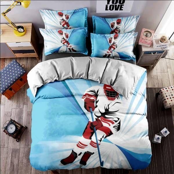 Hockey Blue Stripes Bedding Set