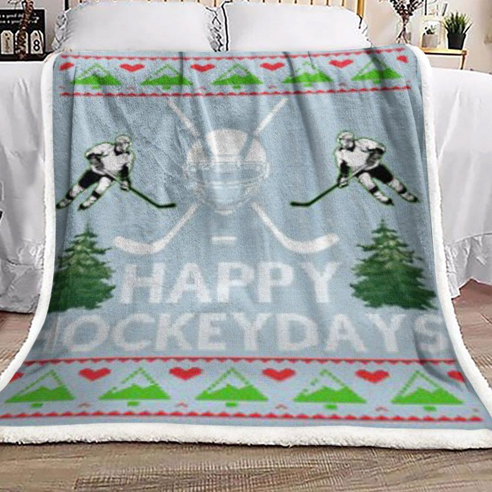 Hockey Christmas Sherpa Fleece Blanket