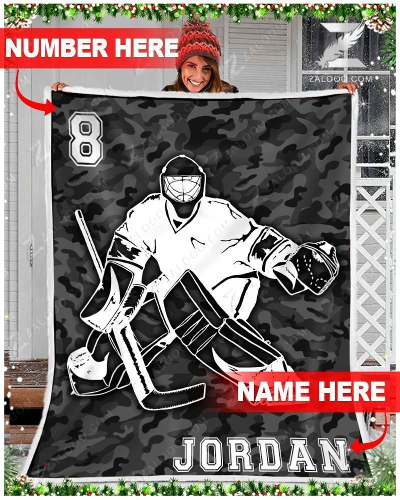 Hockey Goalie Camo Custom Text Name Number Fleece Blanket