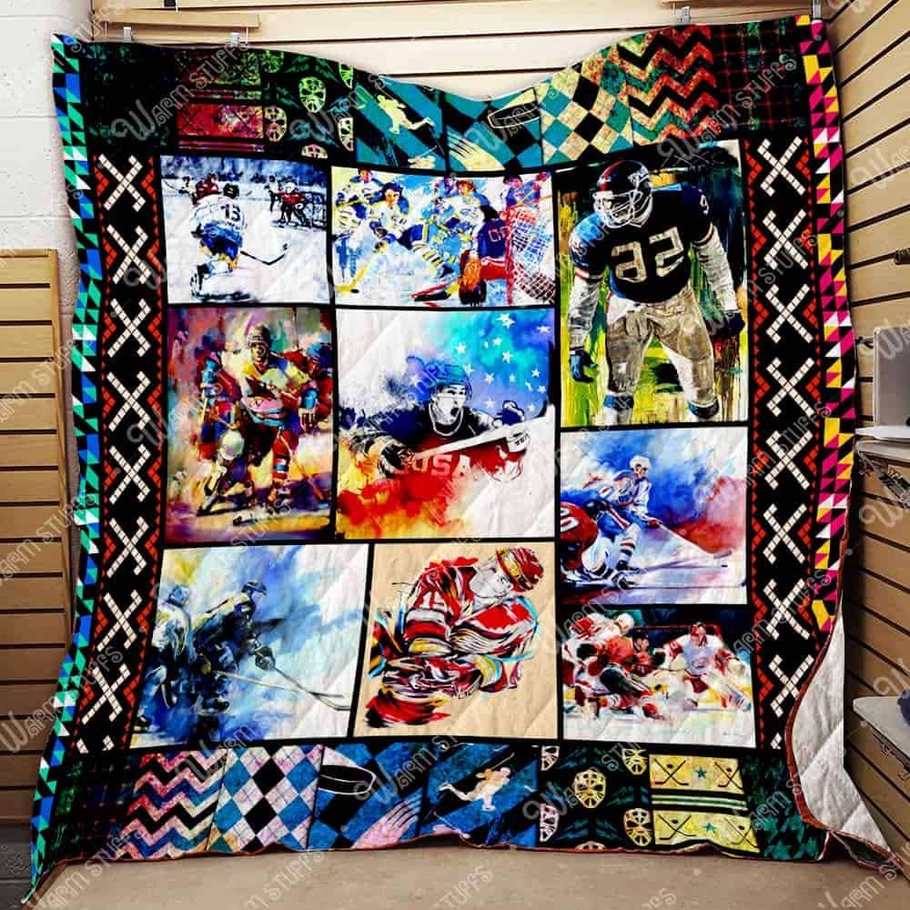 Hockey Ice Hockey Watercolor Quilt Blanket DHC3112886TD