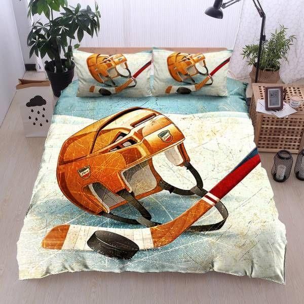 Hockey League Blue And White Bedding Set