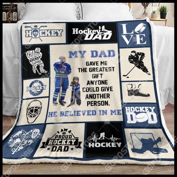Hockey My Dad Sherpa Fleece Blanket