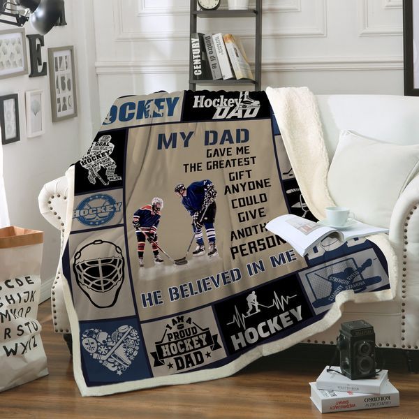 Hockey My Dad Sherpa Fleece Blanket