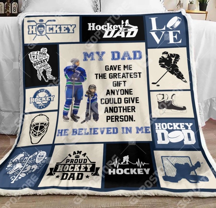 Hockey My Dad Sherpa Fleece Blanket